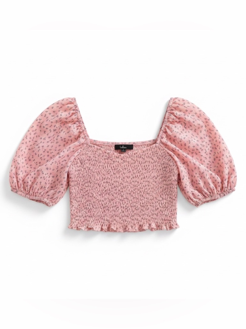 NWT Lulus Pink Floral Puff Sleeve Smocked Crop Top Small